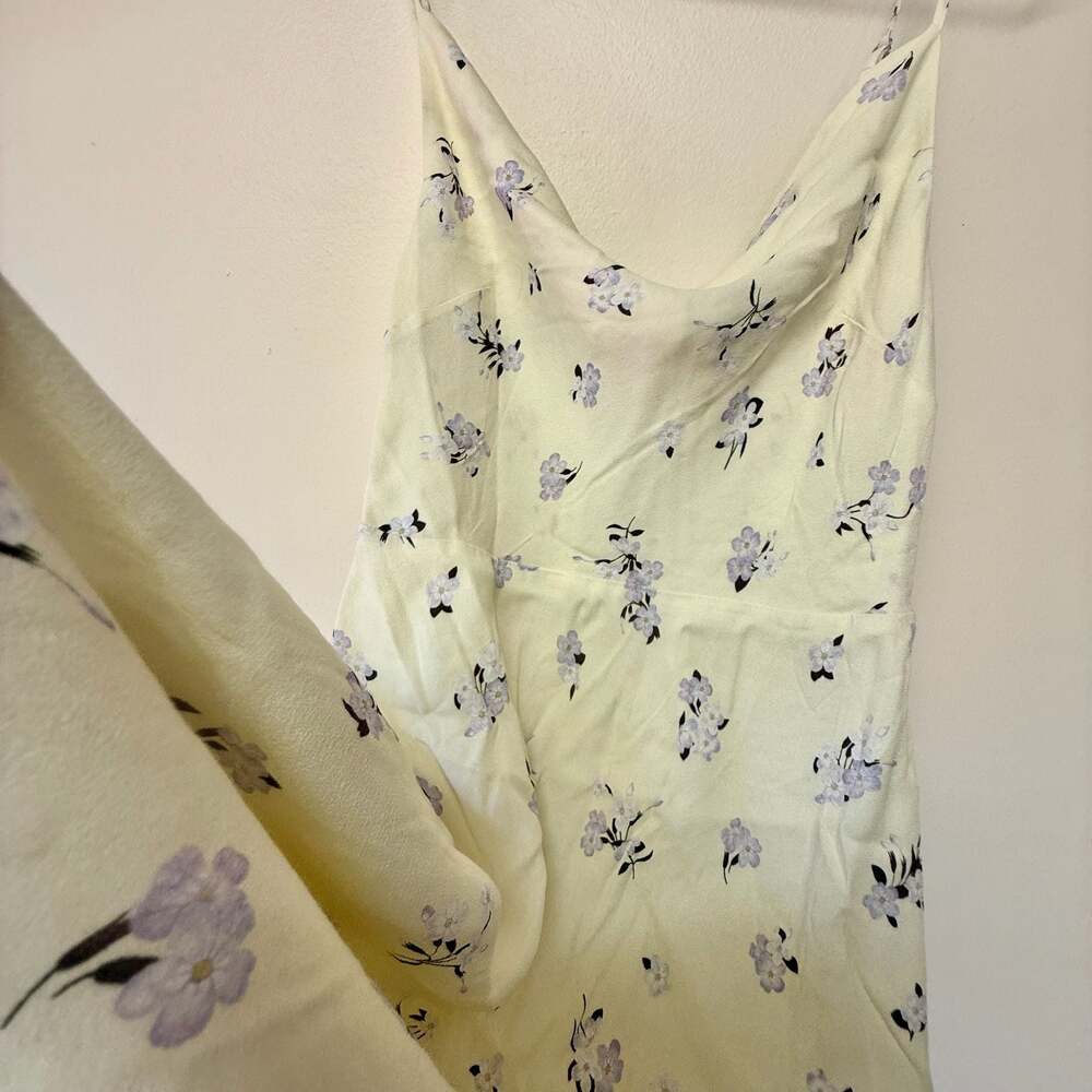 Aritzia NWT  Spencer Floral Drape-Neck Butter Yellow Mini Dress